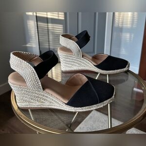 Alex Marie Palmari Espadrille Wedge Sandals Black Tan Combo Womens 9.5 M EUC